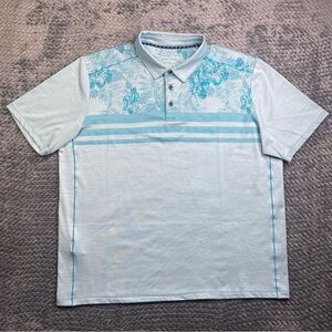 TOMMY BAHAMA Mens Teal Blue Floral Palmera IslandZone Performance Polo Shirt XXL